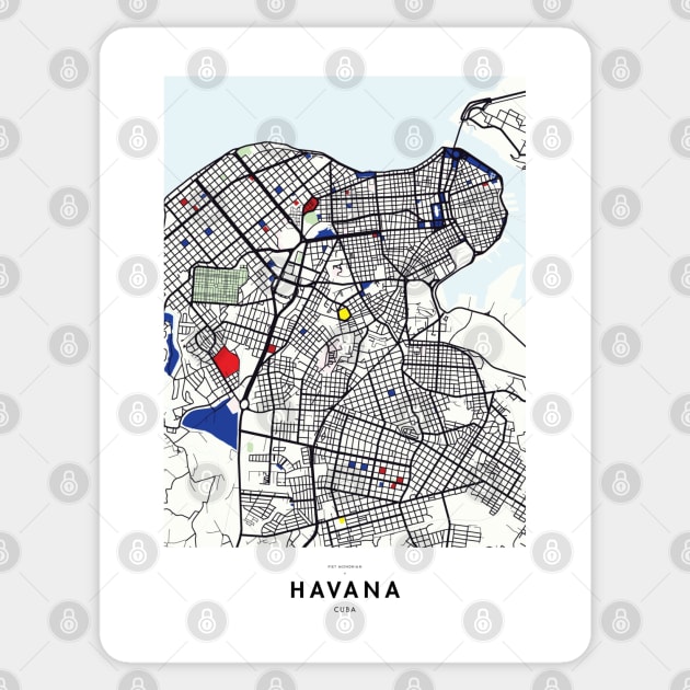Havana (Cuba) Map x Piet Mondrian Sticker by notalizard